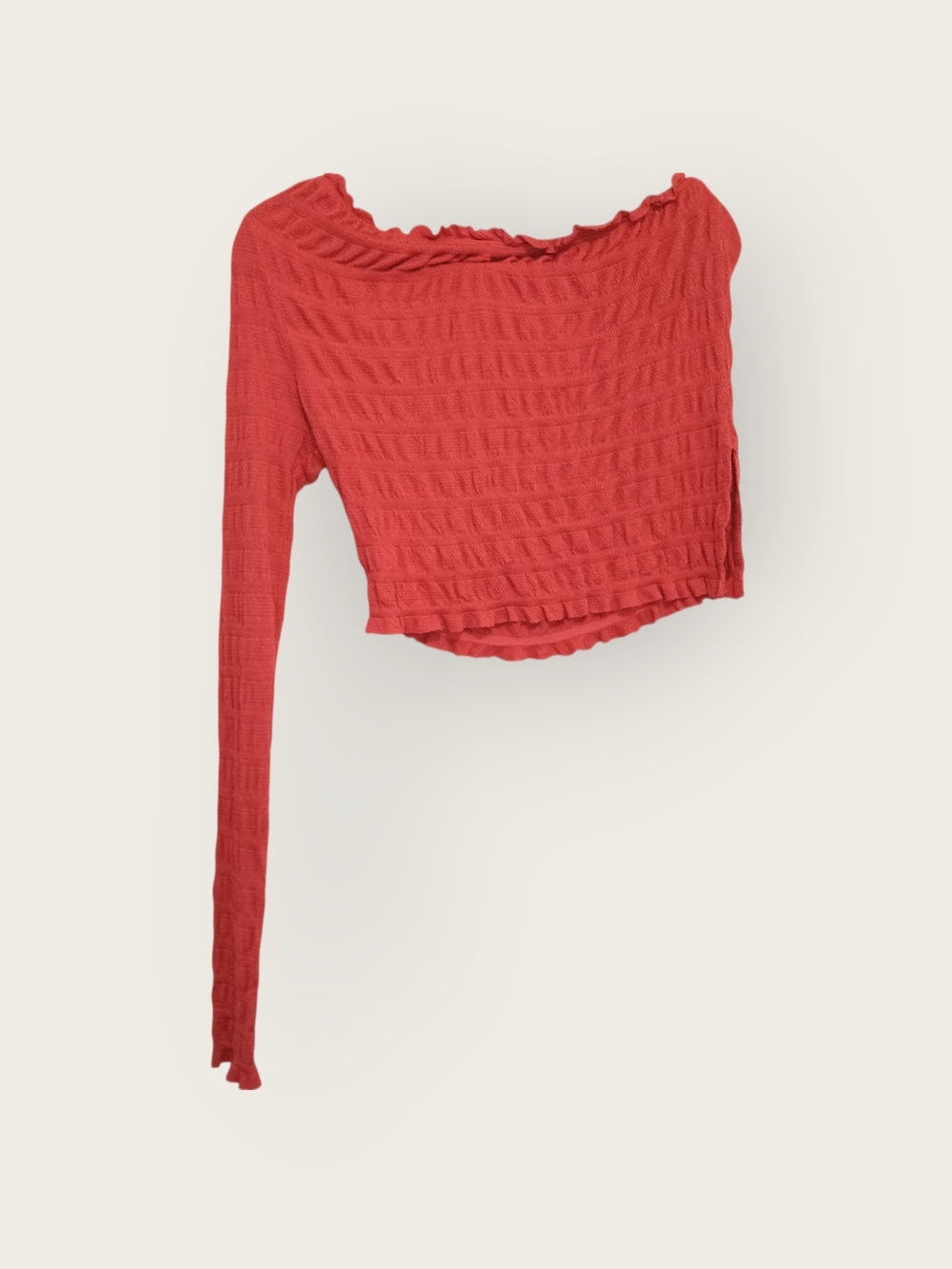 Free People Coral Textured One-Shoulder Crop Top - Picture 2 of 3
